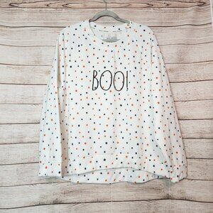 Rae Dunn "BOO!" Long Sleeve Crew Neck Sweatshirt Women's Size 2X Polka Dot